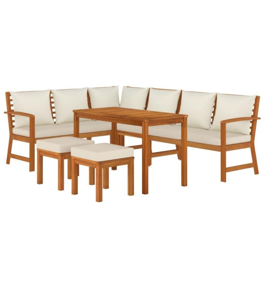 Ensemble de salle à manger de jardin coussins 7 pcs Bois acacia