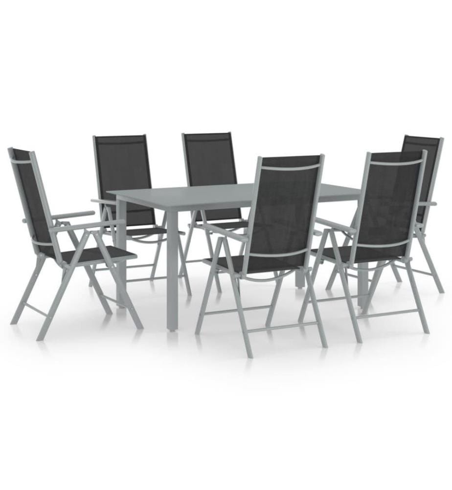 Ensemble à dîner de jardin 7 pcs Aluminium Argenté et noir