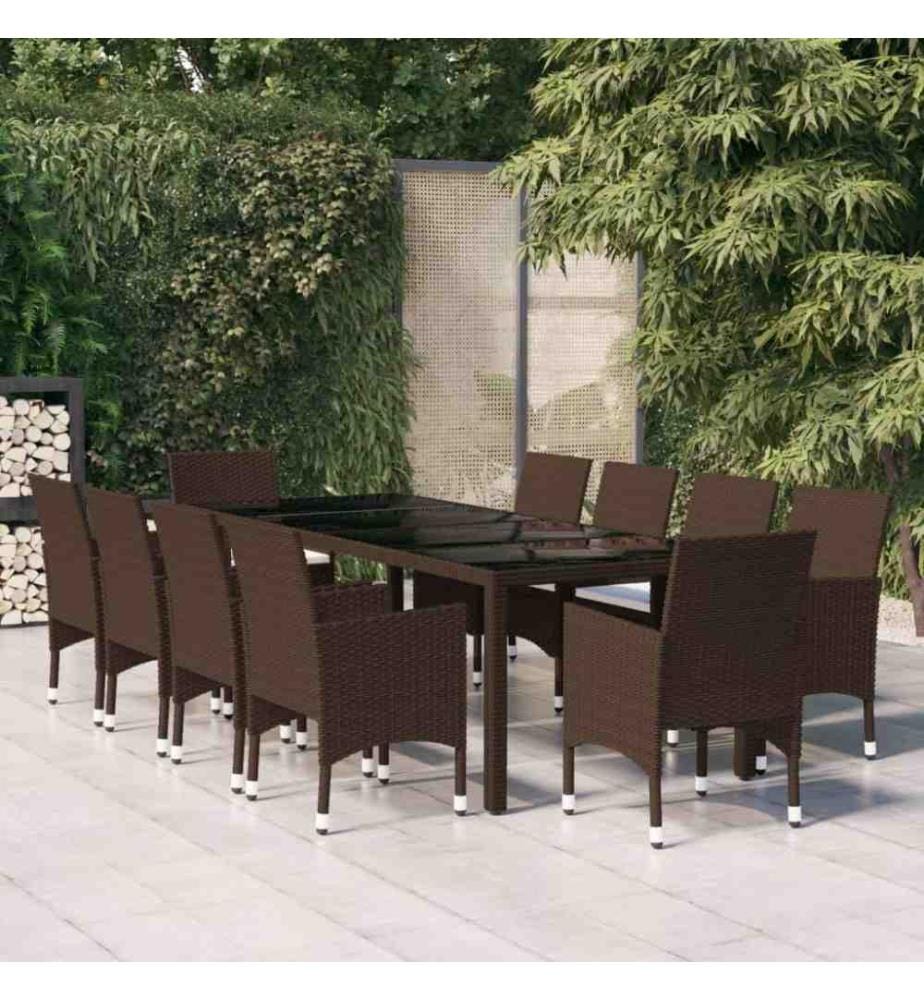 11-tlg. Garten-Essgruppe Poly Rattan Braun