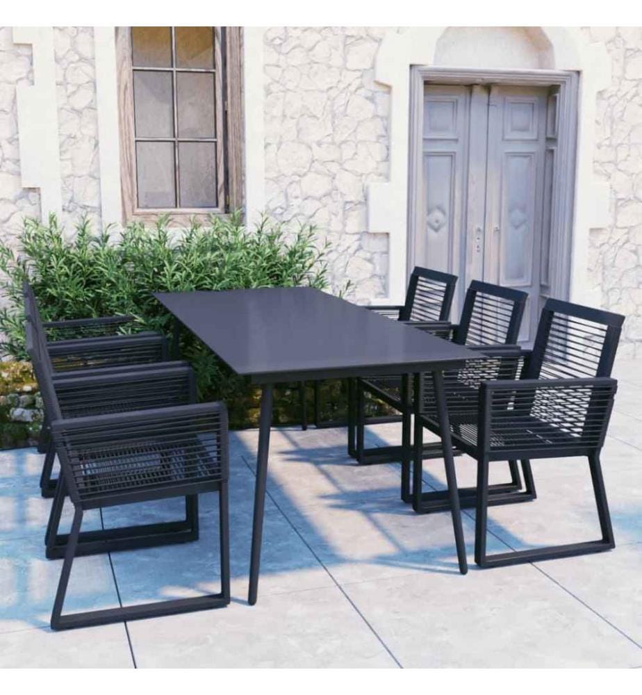 7-tlg. Garten-Essgruppe PVC Rattan Schwarz