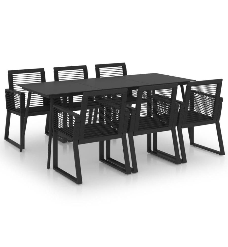 Ensemble à dîner d'extérieur 7 pcs Rotin PVC Noir