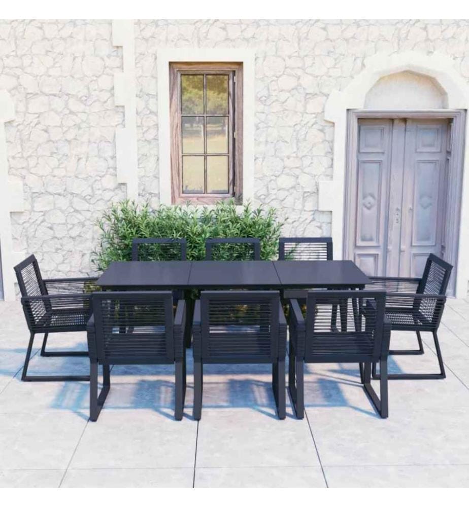 Ensemble à dîner d'extérieur 9 pcs Rotin PVC Noir