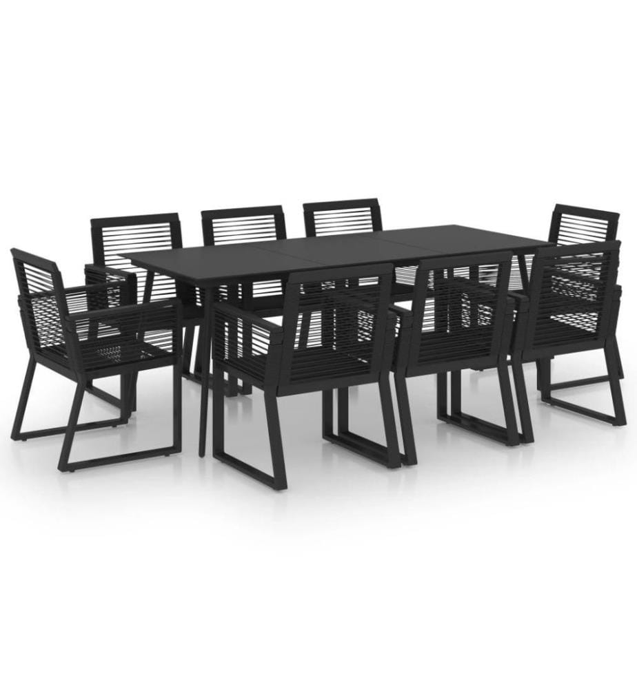 Ensemble à dîner d'extérieur 9 pcs Rotin PVC Noir