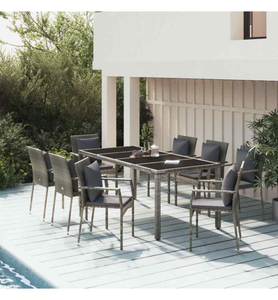 Ensemble de salle à manger de jardin 9 pcs avec coussins Gris
