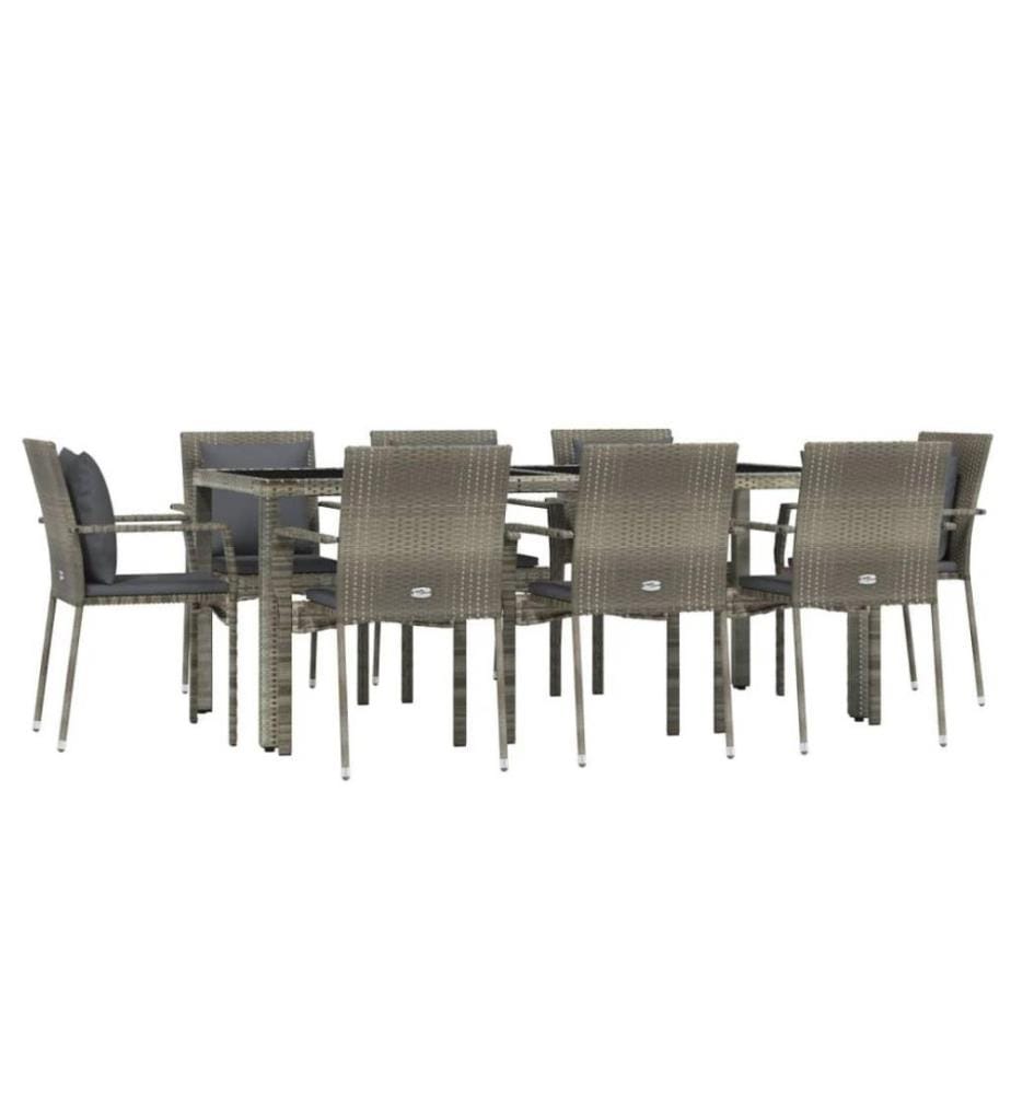 Ensemble de salle à manger de jardin 9 pcs avec coussins Gris