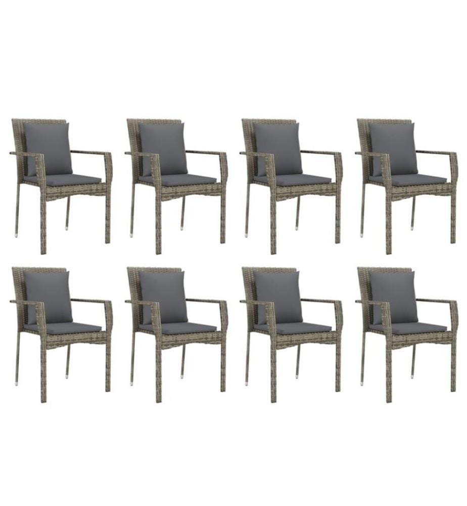 Ensemble de salle à manger de jardin 9 pcs avec coussins Gris