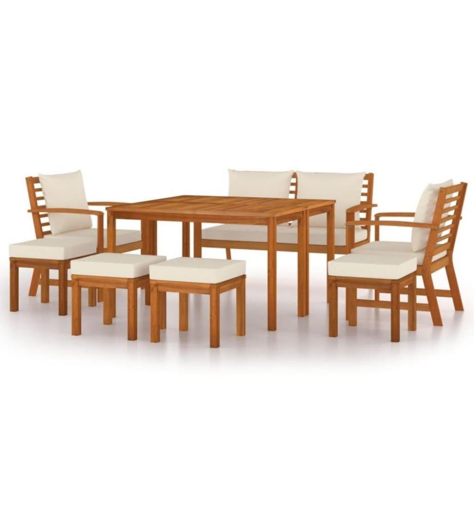 Ensemble de salle à manger de jardin coussins 9 pcs Bois acacia