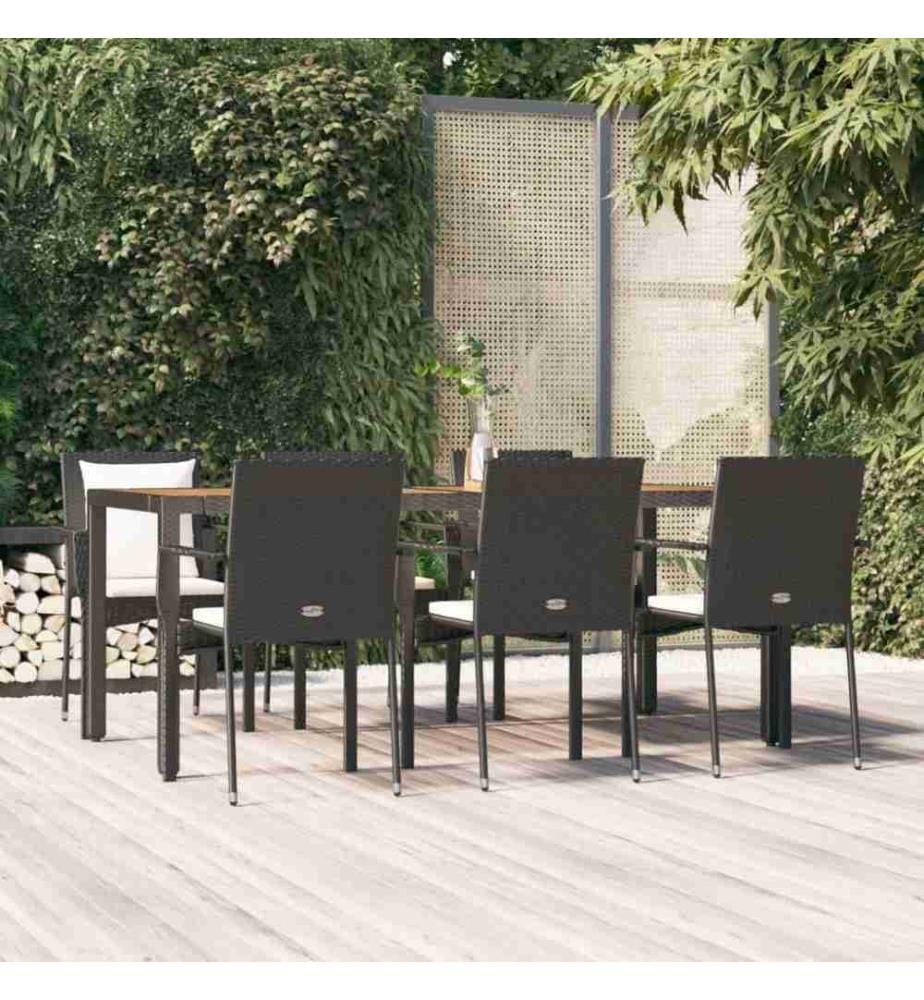 7-tlg. Garten-Essgruppe mit Kissen Schwarz Poly Rattan
