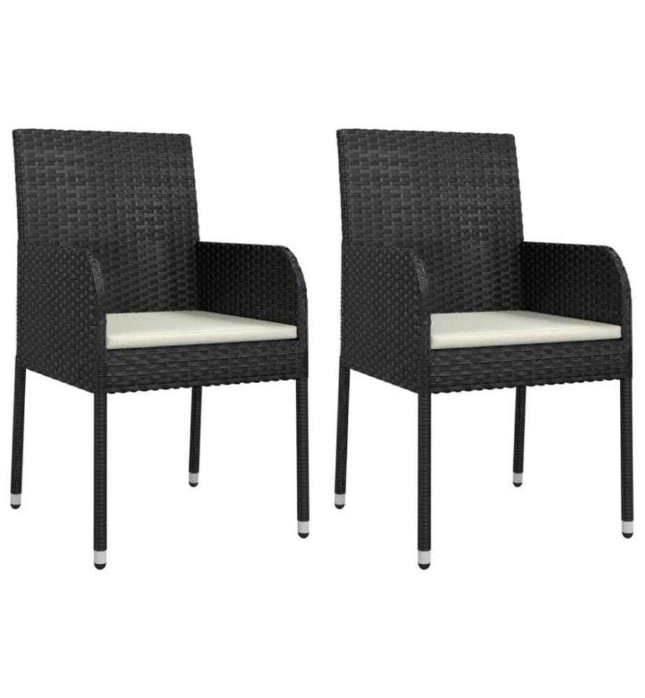 3-tlg. Garten-Essgruppe mit Kissen Schwarz Poly Rattan