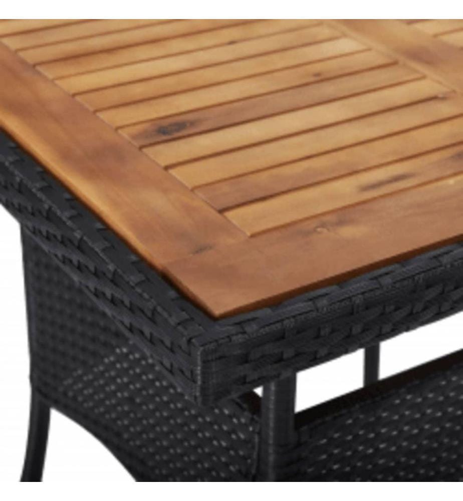 3-tlg. Garten-Essgruppe Schwarz Poly Rattan und Akazienholz