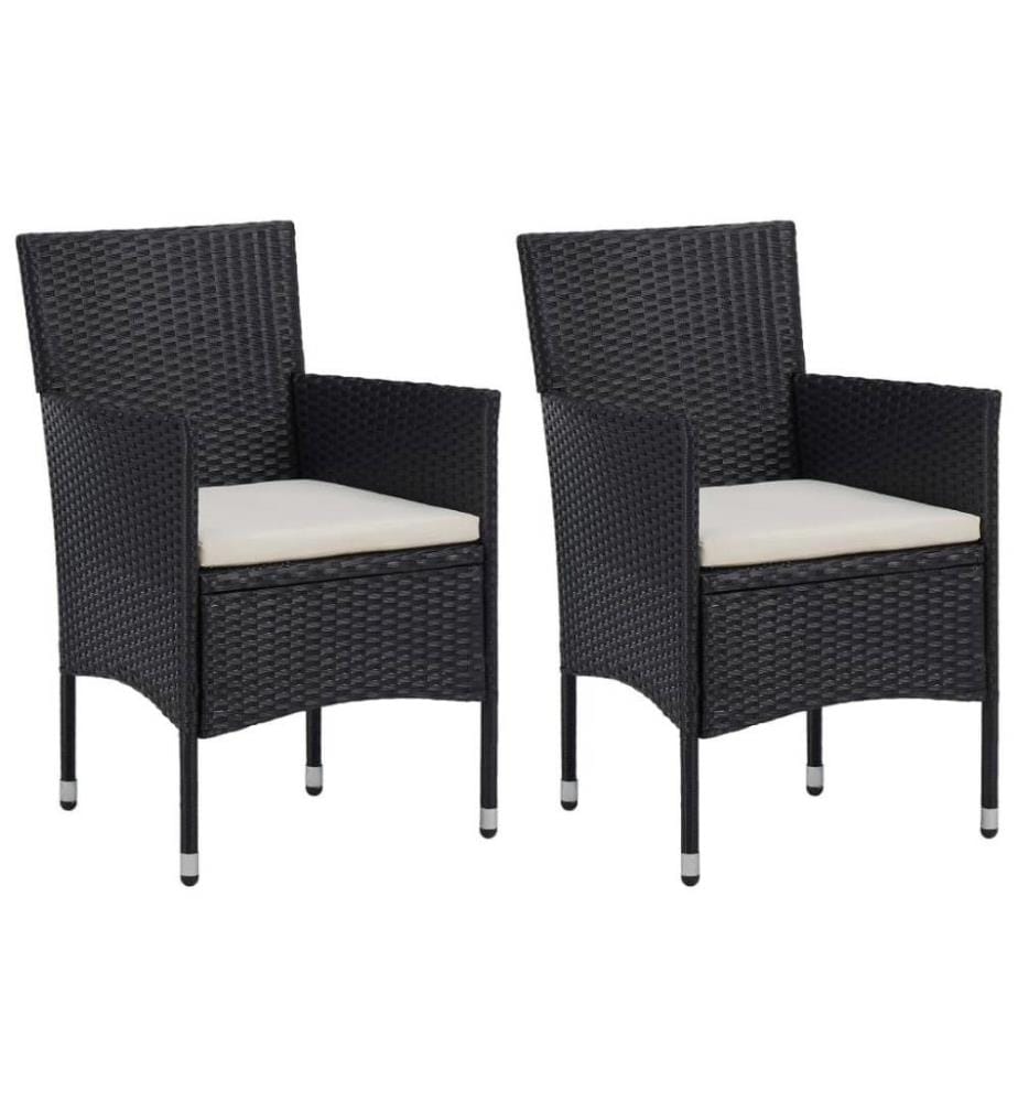 3-tlg. Garten-Essgruppe Schwarz Poly Rattan und Akazienholz