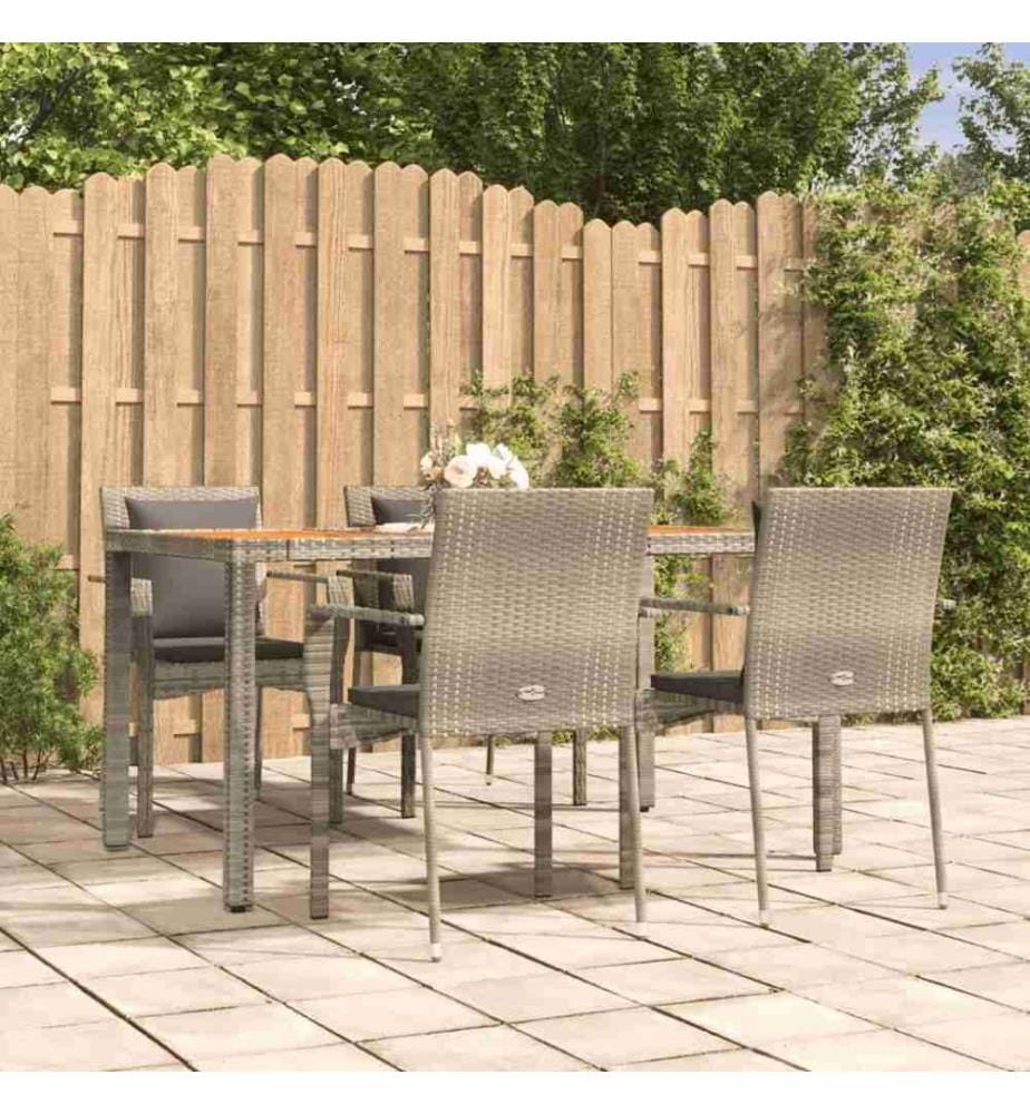 5-tlg. Garten-Essgruppe mit Kissen Grau Poly Rattan