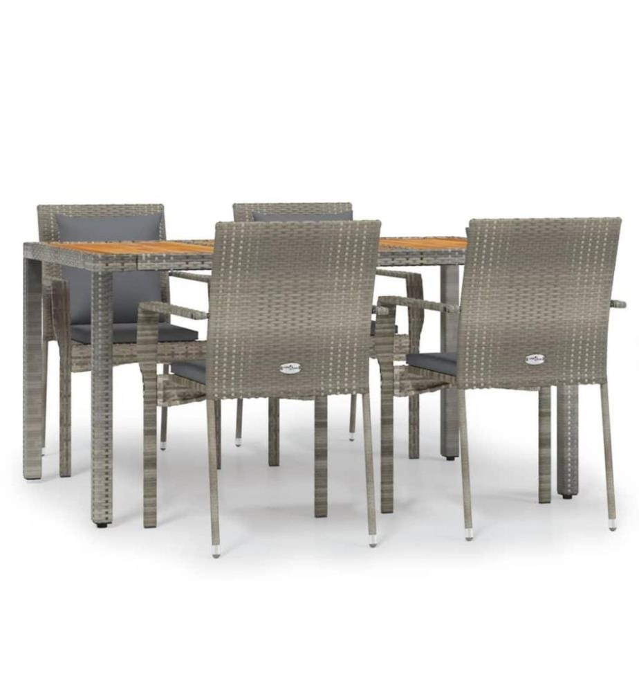 5-tlg. Garten-Essgruppe mit Kissen Grau Poly Rattan