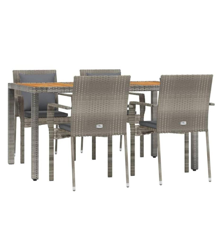 5-tlg. Garten-Essgruppe mit Kissen Grau Poly Rattan