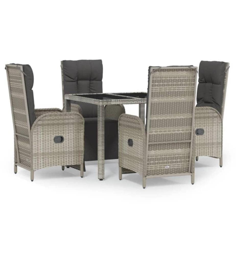 5-tlg. Garten-Essgruppe mit Kissen Grau Poly Rattan