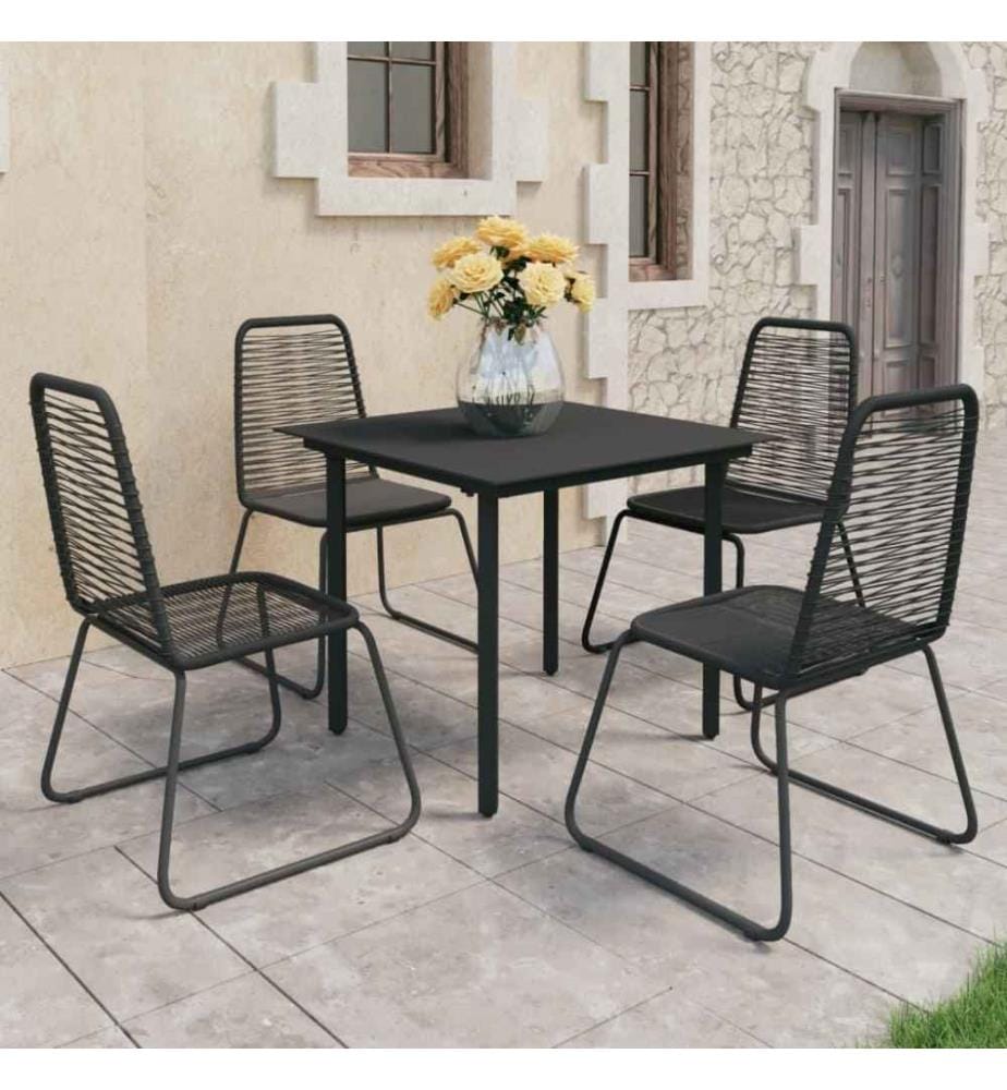 Ensemble à dîner de jardin 5 pcs Rotin PVC Noir