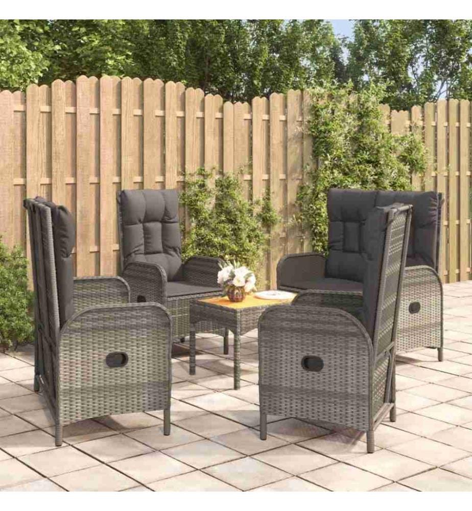 5-tlg. Garten-Essgruppe mit Kissen Grau Poly Rattan