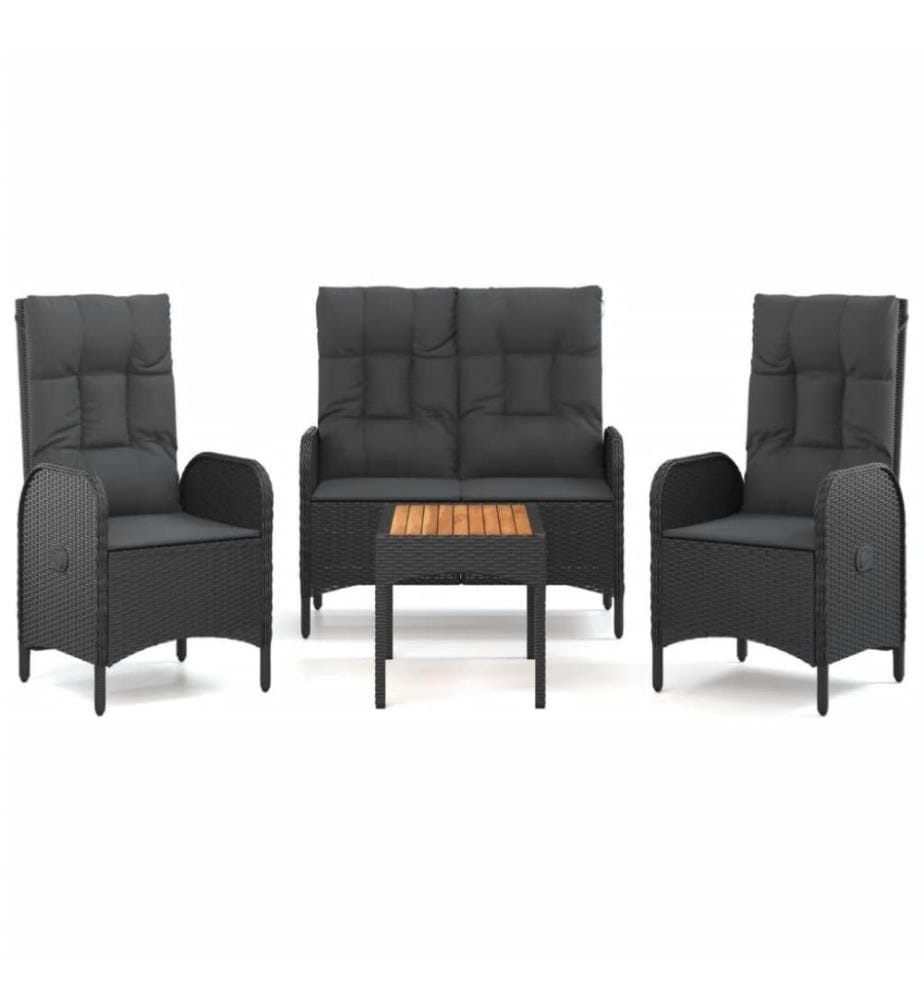Ensemble de salle à manger de jardin 4 pcs avec coussins noir