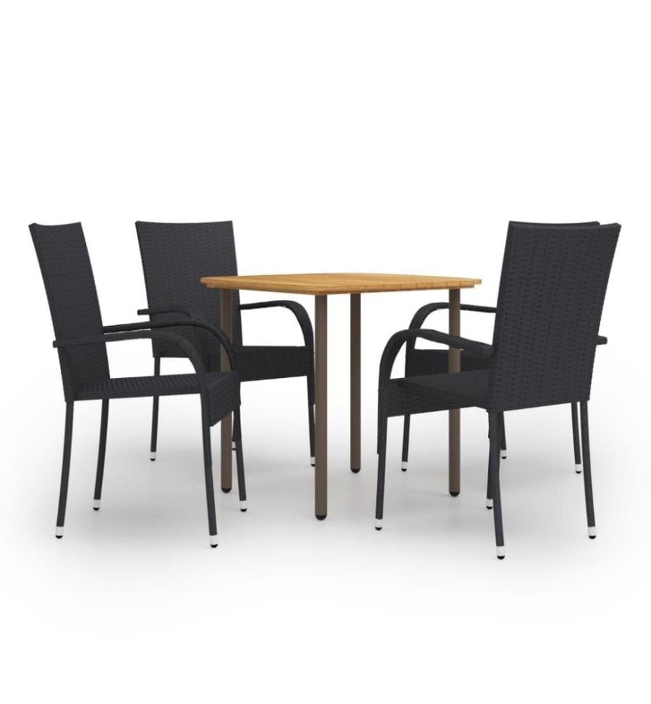5-tlg. Garten-Essgruppe Poly Rattan Schwarz