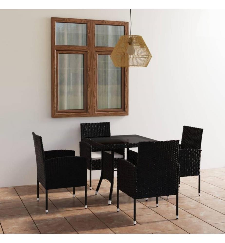5-tlg. Garten-Essgruppe Poly Rattan Schwarz