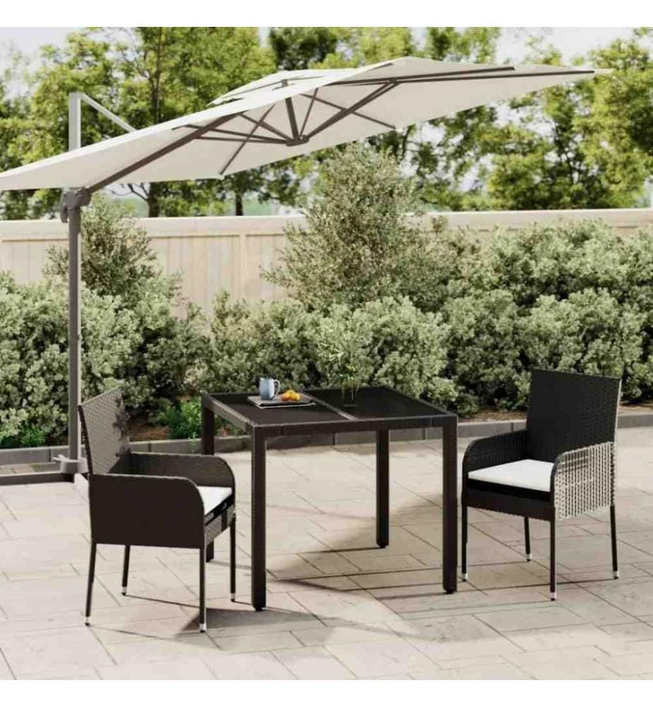 3-tlg. Garten-Essgruppe mit Kissen Schwarz Poly Rattan