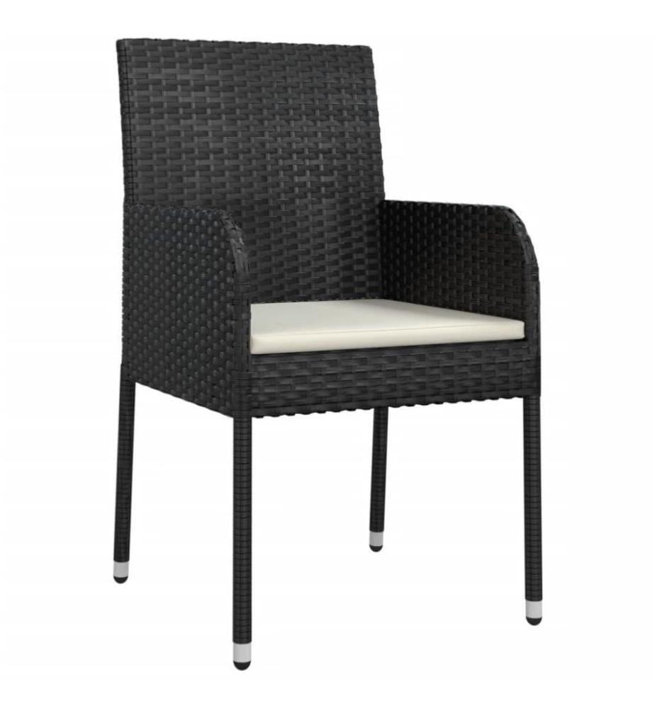 3-tlg. Garten-Essgruppe mit Kissen Schwarz Poly Rattan