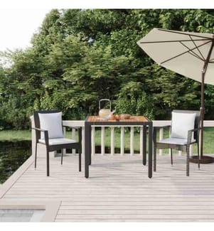 3-tlg. Garten-Essgruppe mit Kissen Schwarz Poly Rattan