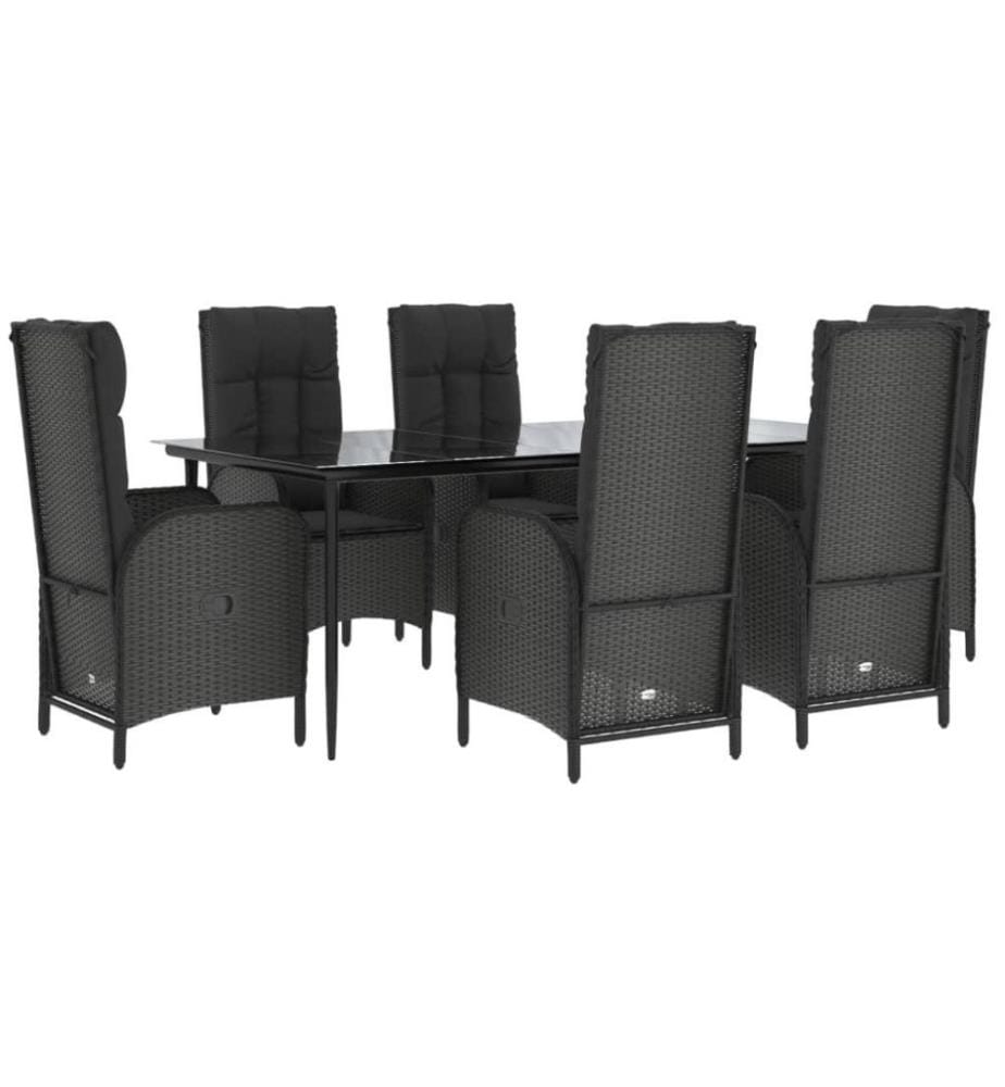7-tlg. Garten-Essgruppe mit Kissen Schwarz Poly Rattan