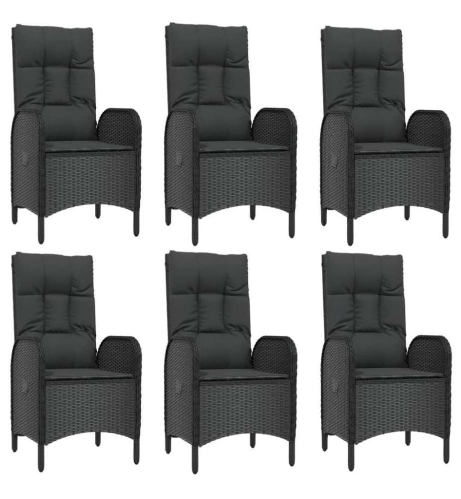 7-tlg. Garten-Essgruppe mit Kissen Schwarz Poly Rattan