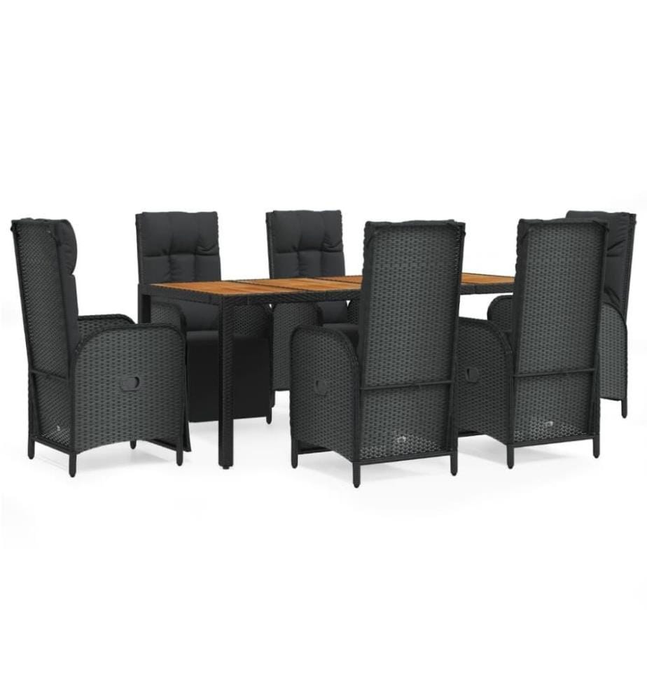 7-tlg. Garten-Essgruppe mit Kissen Schwarz Poly Rattan