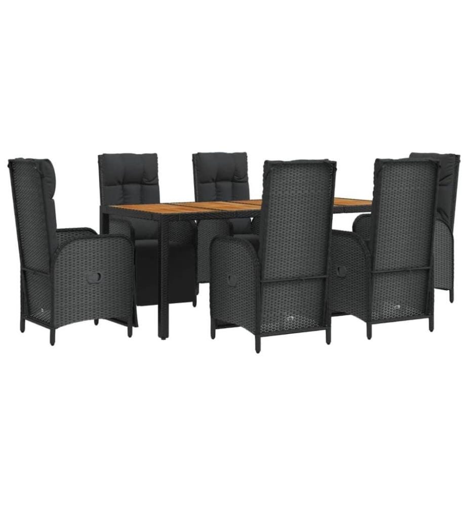 7-tlg. Garten-Essgruppe mit Kissen Schwarz Poly Rattan