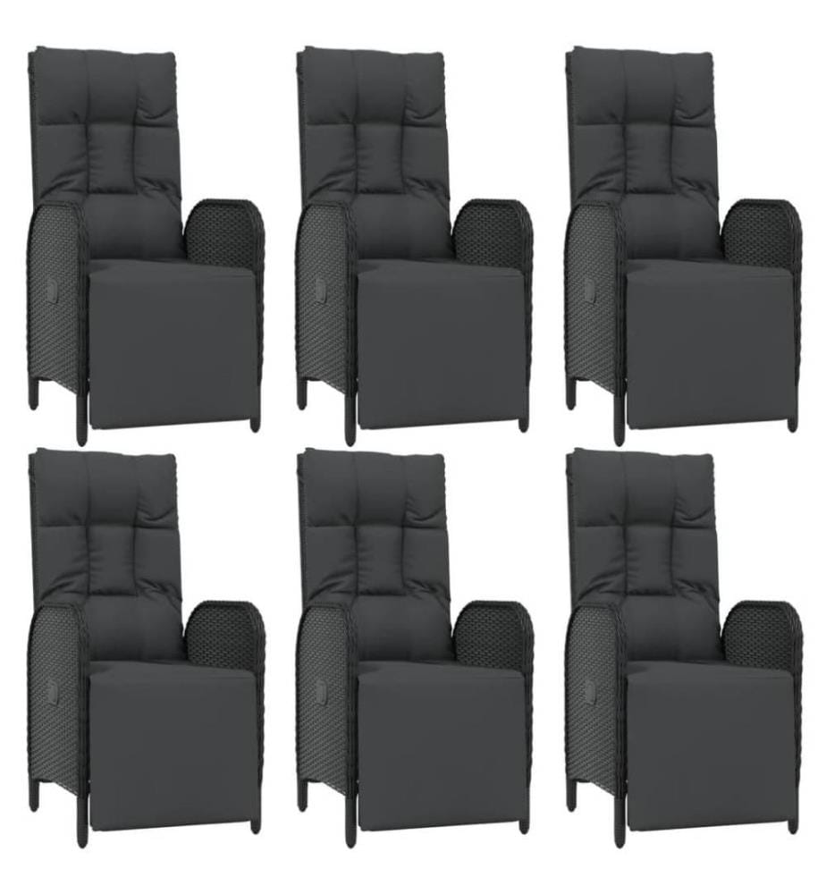 7-tlg. Garten-Essgruppe mit Kissen Schwarz Poly Rattan