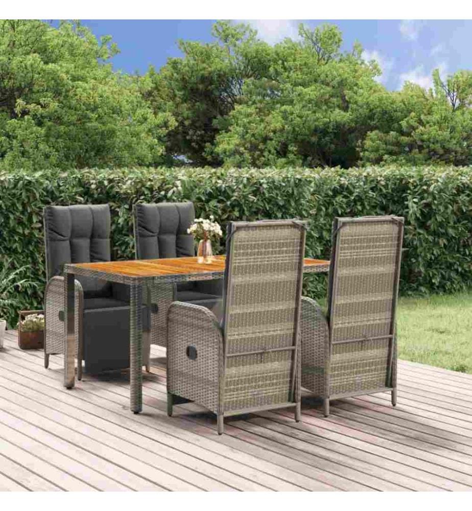 5-tlg. Garten-Essgruppe mit Kissen Grau Poly Rattan
