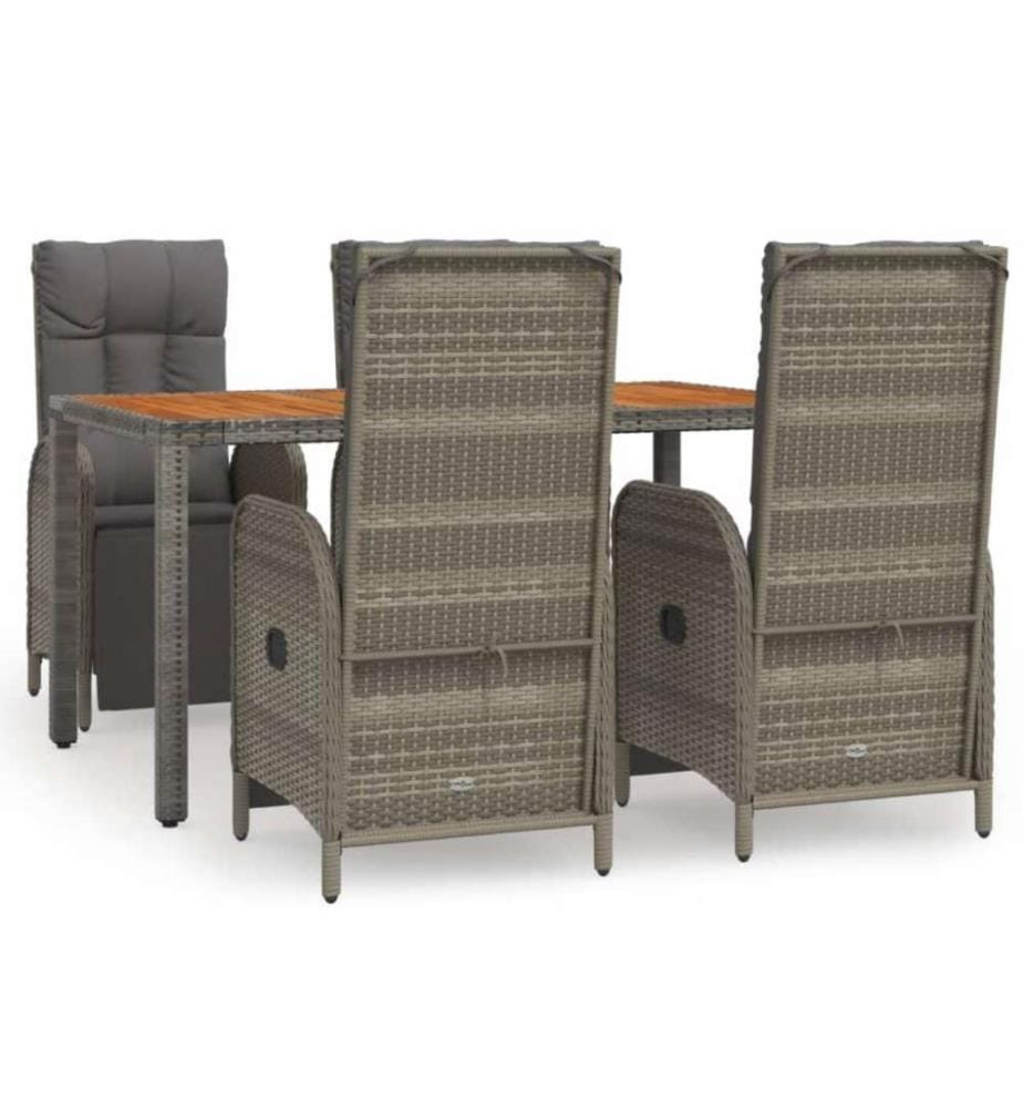 5-tlg. Garten-Essgruppe mit Kissen Grau Poly Rattan
