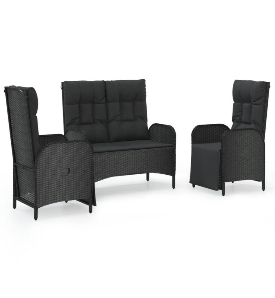 Ensemble de salle à manger de jardin avec coussins 3 pcs Noir