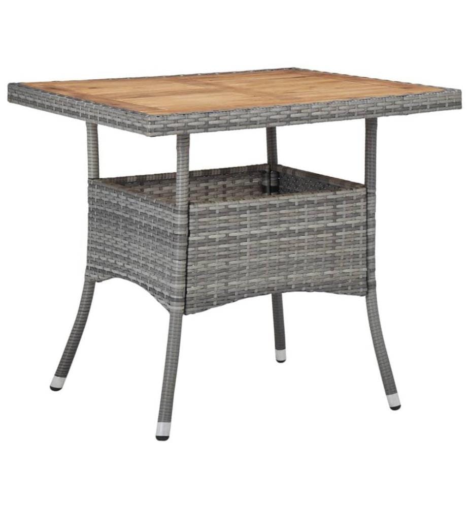 3-tlg. Garten-Essgruppe Grau Poly Rattan und Akazienholz
