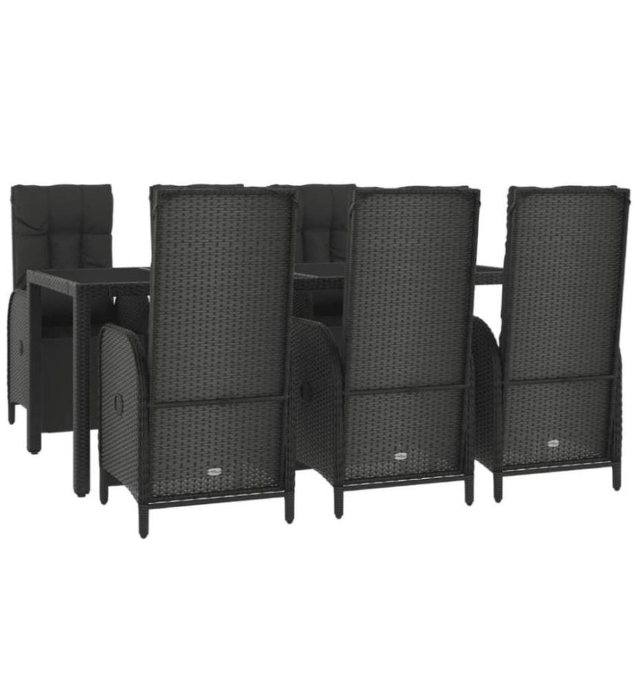 7-tlg. Garten-Essgruppe mit Kissen Schwarz Poly Rattan