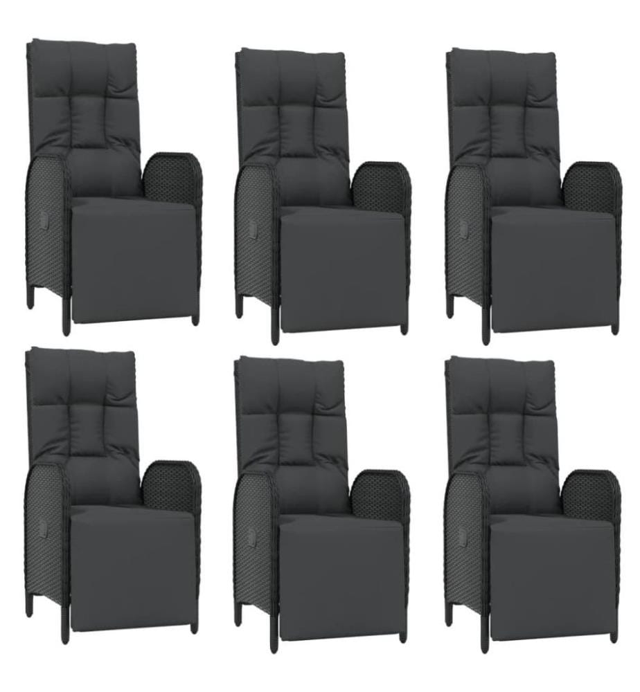 7-tlg. Garten-Essgruppe mit Kissen Schwarz Poly Rattan