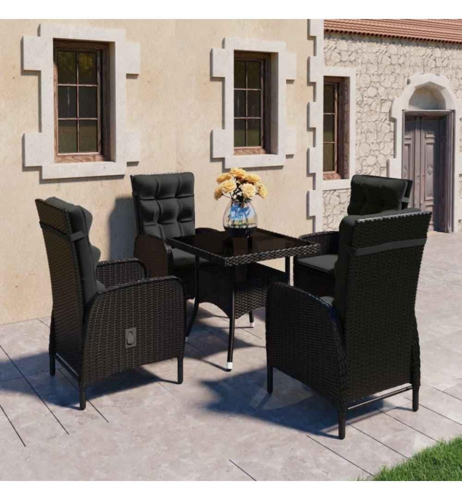 5-tlg. Garten-Essgruppe Poly Rattan und Glas Schwarz
