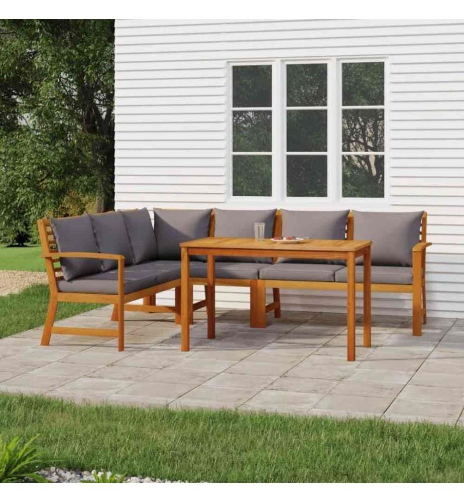 Ensemble de salle à manger de jardin coussins 5 pcs Bois acacia