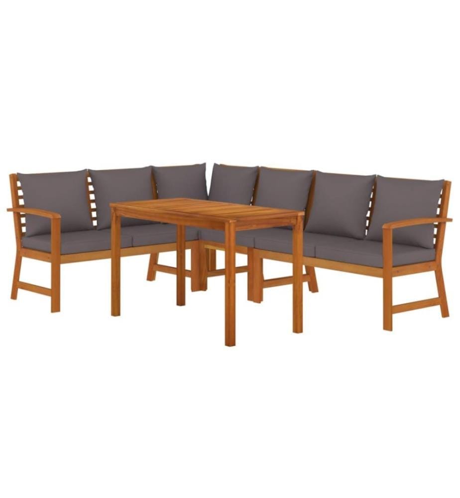 Ensemble de salle à manger de jardin coussins 5 pcs Bois acacia