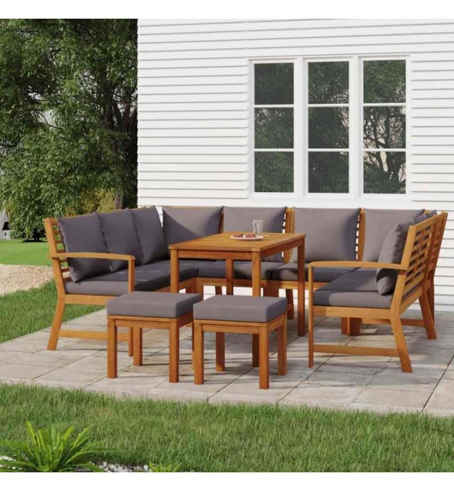Ensemble de salle à manger de jardin coussins 9 pcs Bois acacia