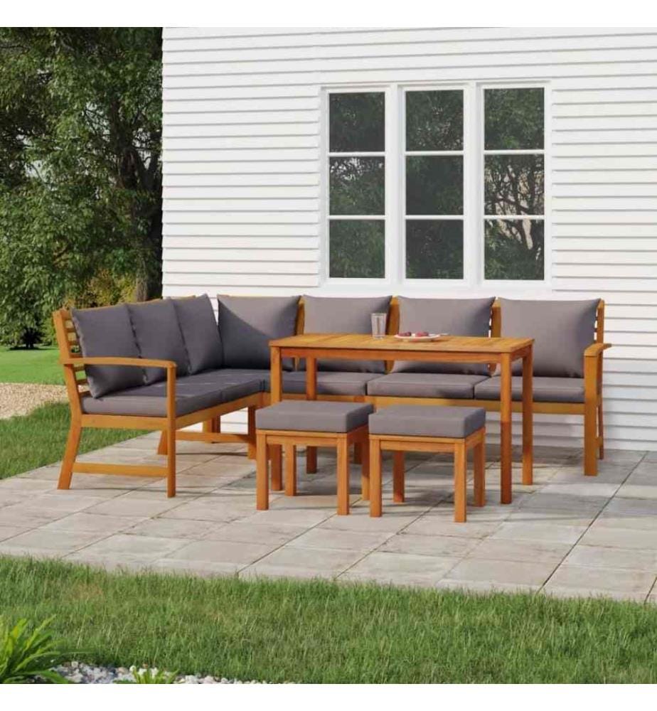 Ensemble de salle à manger de jardin coussins 7 pcs Bois acacia