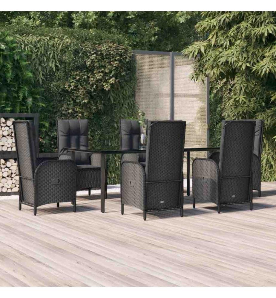 7-tlg. Garten-Essgruppe mit Kissen Schwarz Poly Rattan
