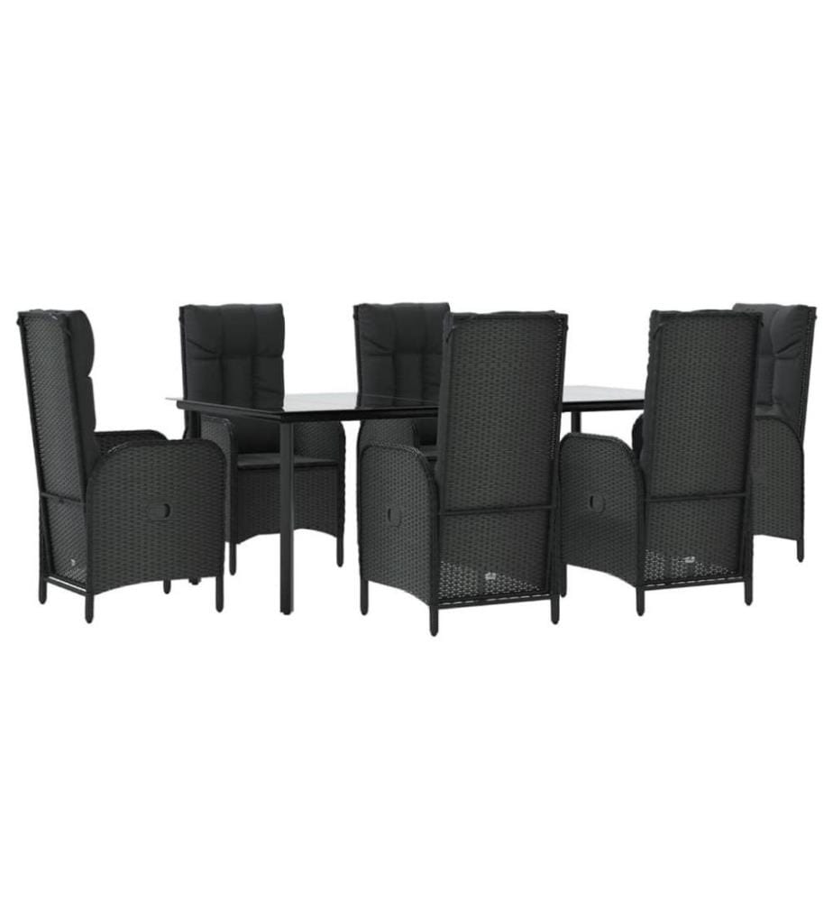 7-tlg. Garten-Essgruppe mit Kissen Schwarz Poly Rattan