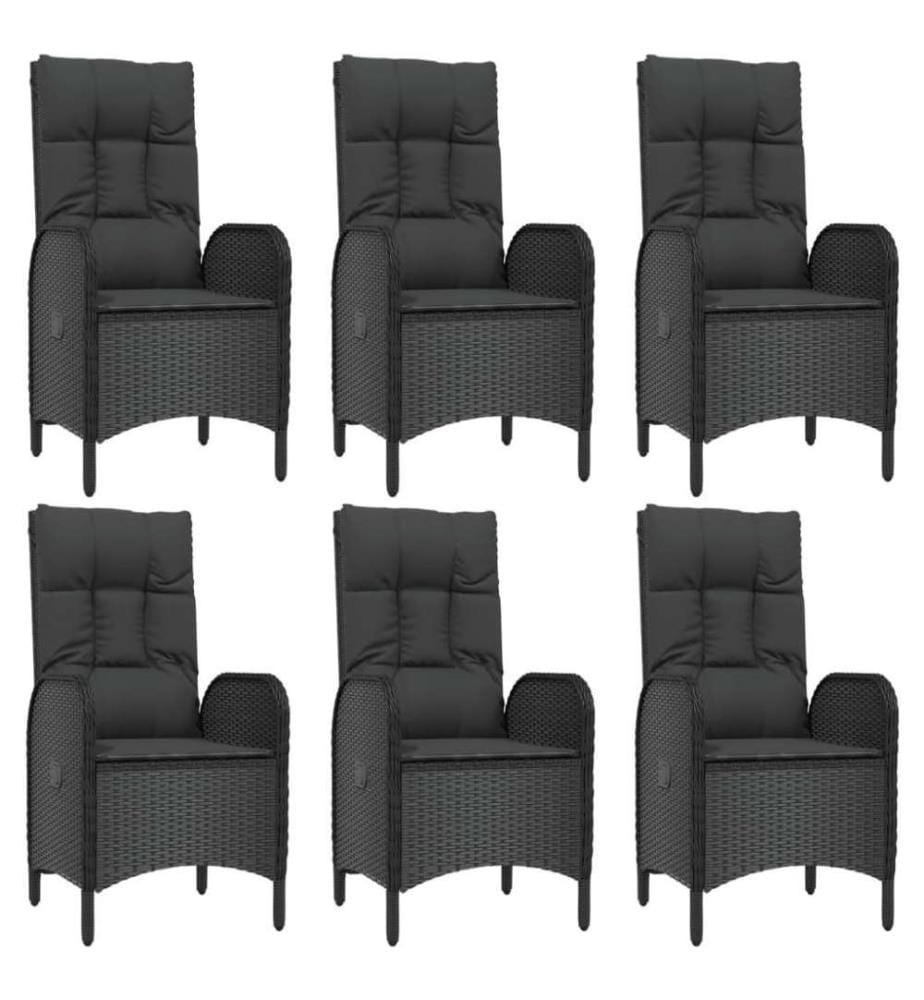 7-tlg. Garten-Essgruppe mit Kissen Schwarz Poly Rattan