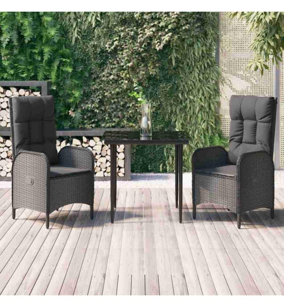 3-tlg. Garten-Essgruppe mit Kissen Schwarz Poly Rattan