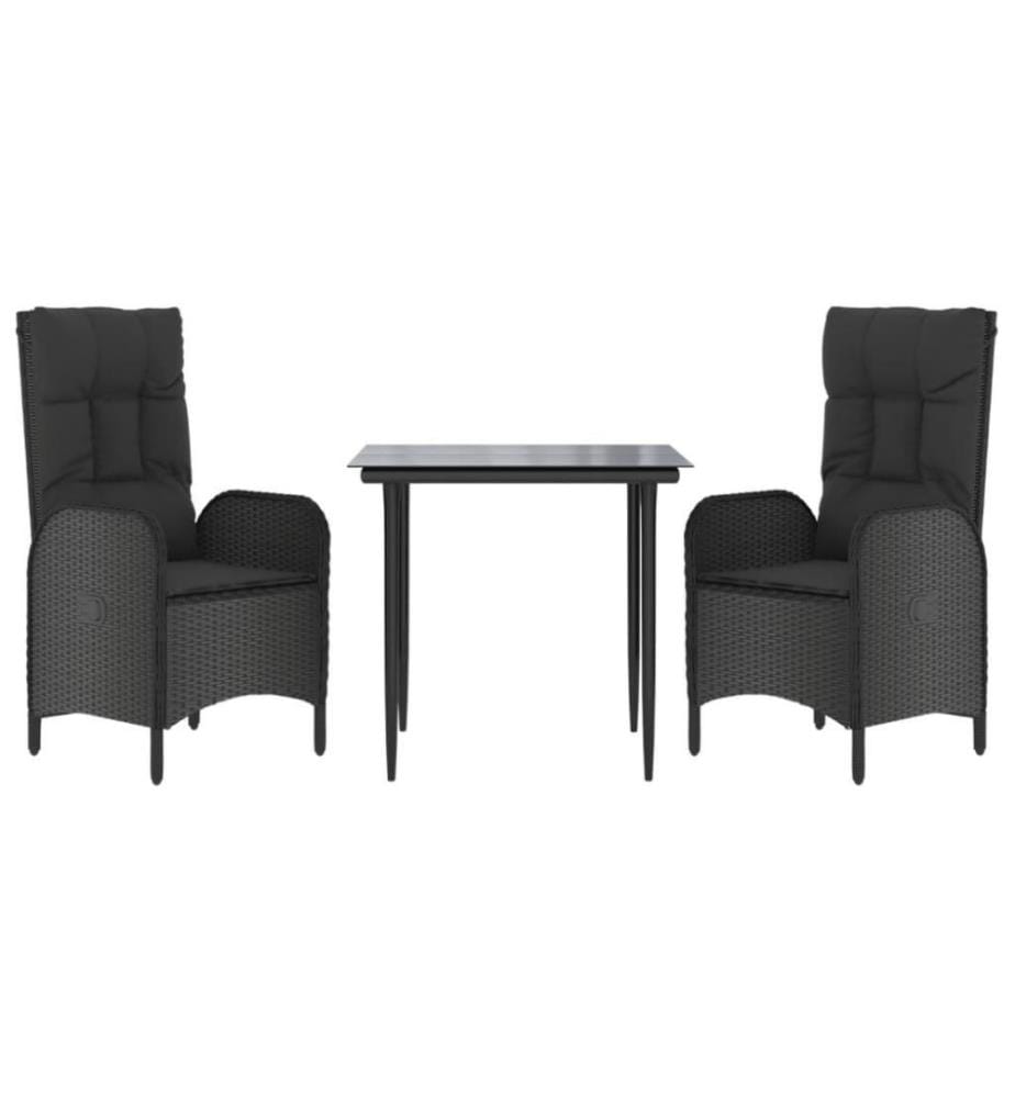 3-tlg. Garten-Essgruppe mit Kissen Schwarz Poly Rattan