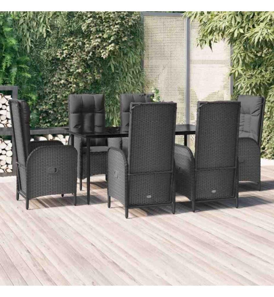 7-tlg. Garten-Essgruppe mit Kissen Schwarz Poly Rattan