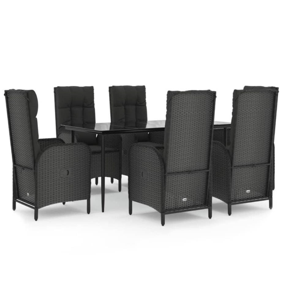 7-tlg. Garten-Essgruppe mit Kissen Schwarz Poly Rattan